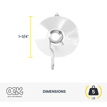 Large clear suction cup hook with metal hook, 1-3/4 inch size indicator