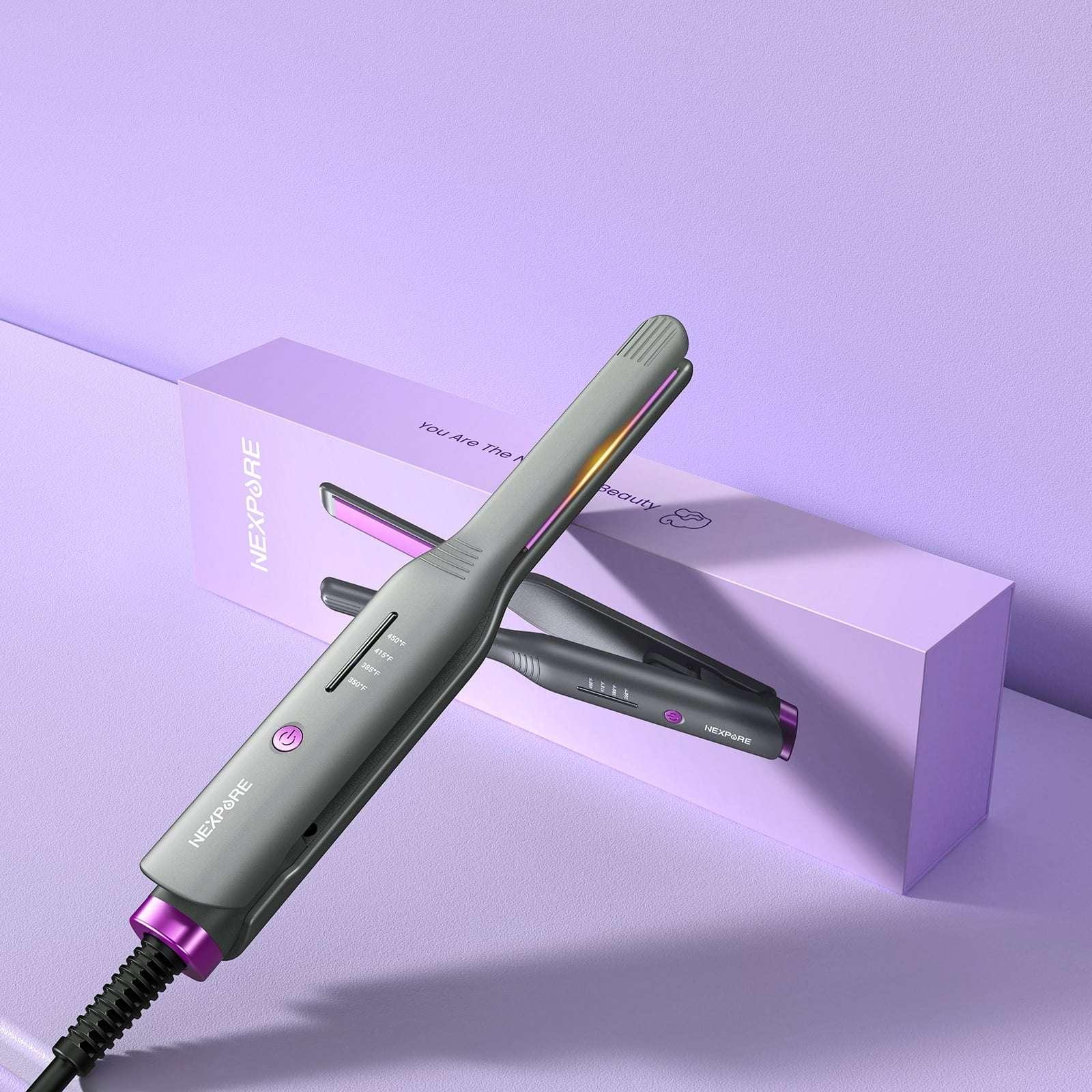 NEXPURE 1/2" Flat Iron Hair Straightener & Curler, 2 in 1 Ceramic Mini Straightener, Travel Iron, 30s Fast Heat Up, Purple - USA MEGA SHOP