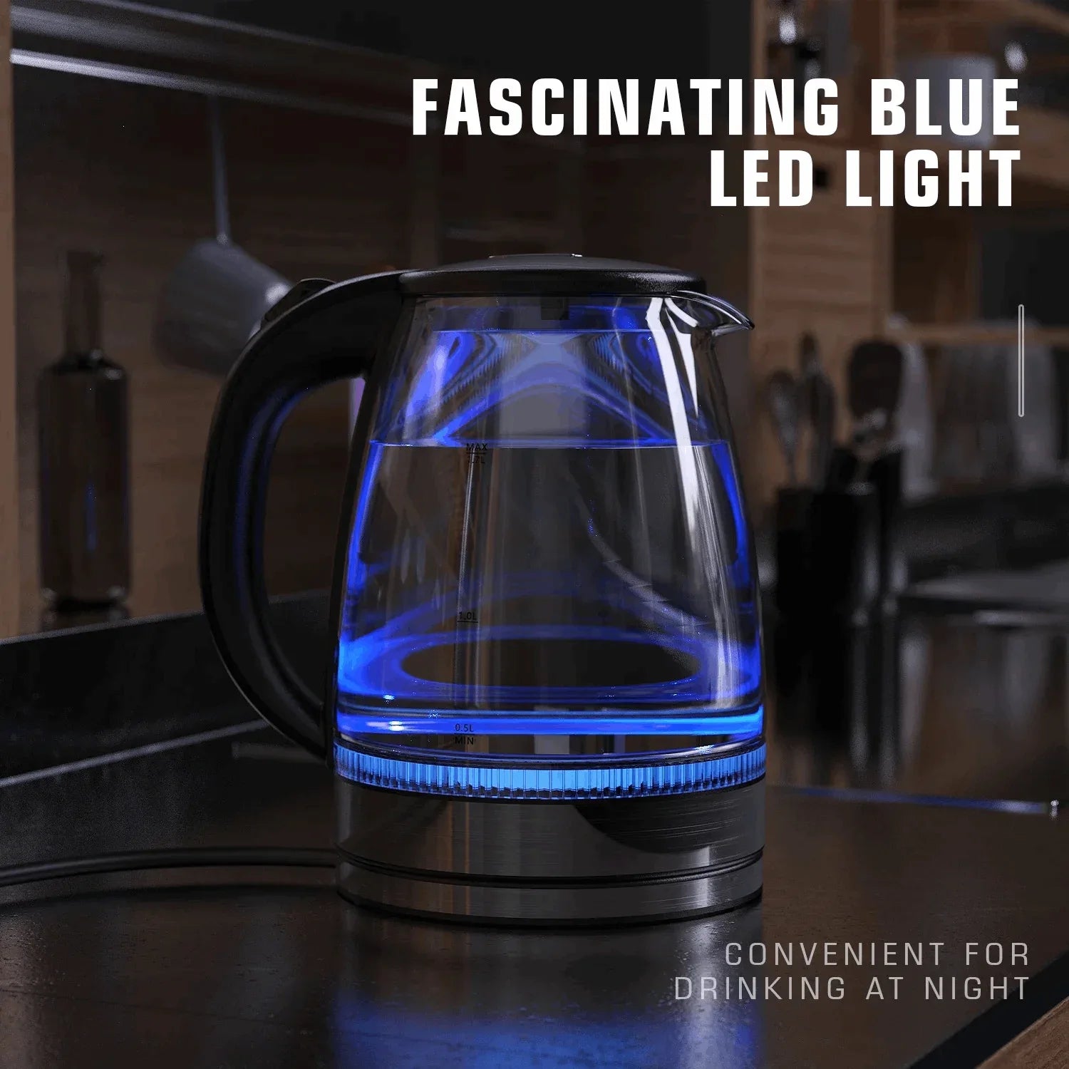 Electric Kettle, 1.7L Glass Boiler Electric Tea Kettle with Blue LED Indicator Light, Silver - USA MEGA SHOP