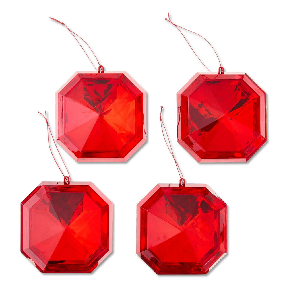 4 Count Red Square Gem Christmas Ornaments, by Holiday Time