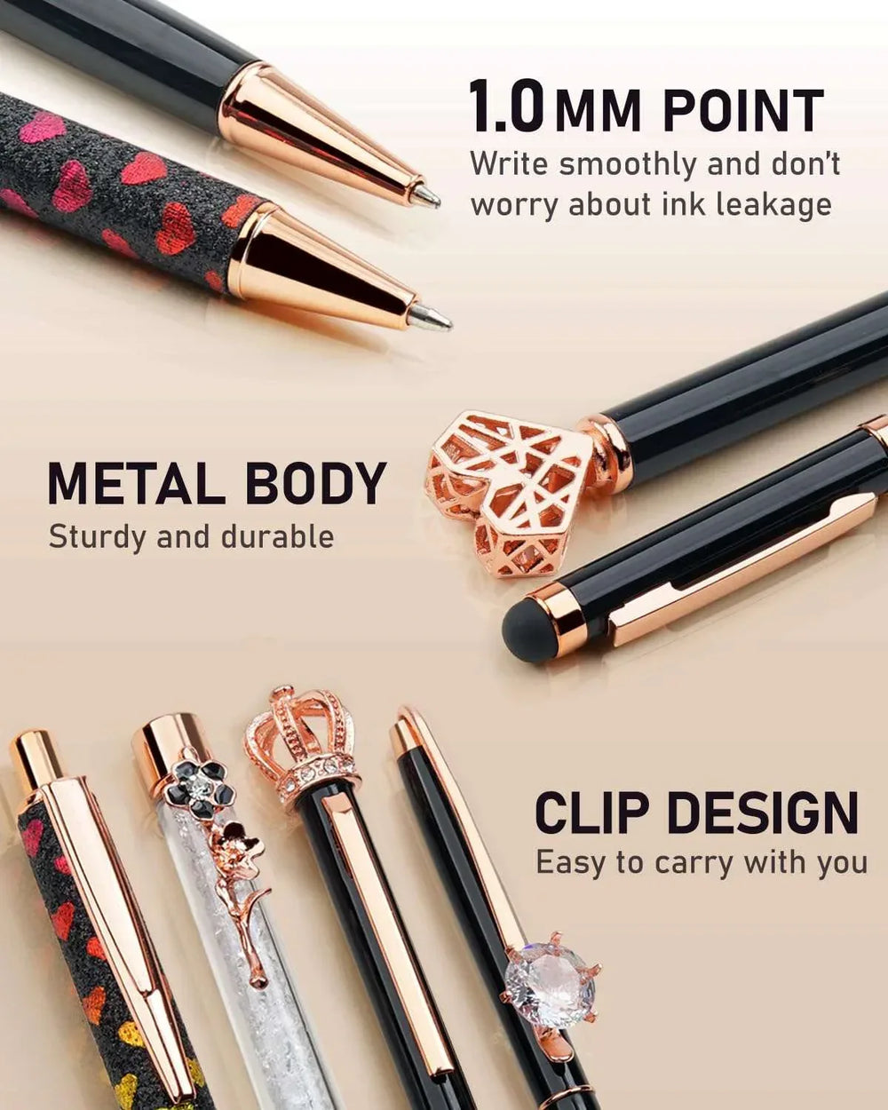 WEMATE 8Pcs Set for Journaling, Glitter Fancy Pens Gifts for Women, Office Black - USA MEGA SHOP