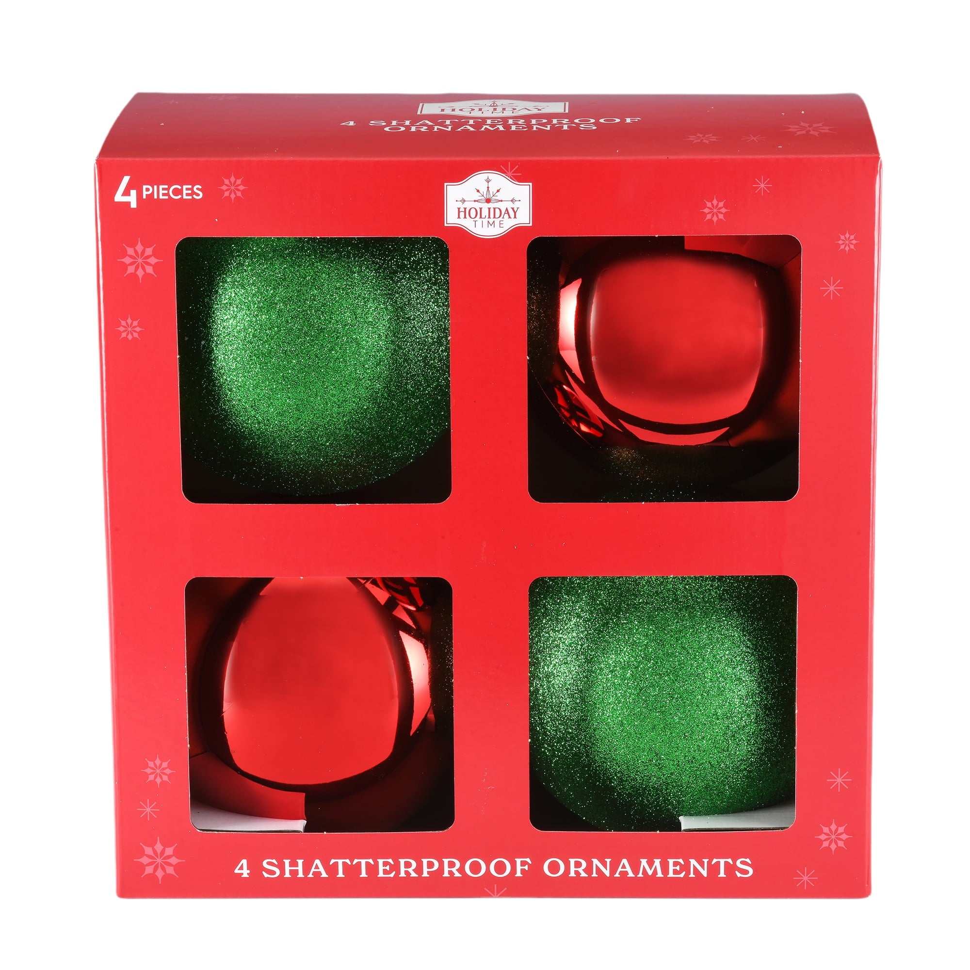 4-Count Red and Green Shatterproof Multi-Textured Christmas Ornaments, 5.9 in, by Holiday Time