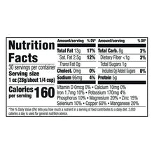 Nutrition facts for whole cashews, shows calories 160 per serving