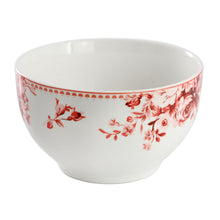 Stoneware soup bowl with red rose and floral band trim