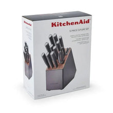 Charcoal gray knife block set with built-in sharpener and steel knives