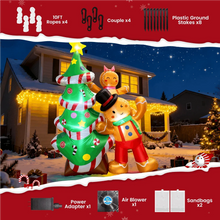 Inflatable decoration accessory kit diagram: ropes, stakes, power adapter, air blower, sandbags