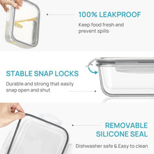 Clear glass storage container with snap lock lid and removable silicone seal