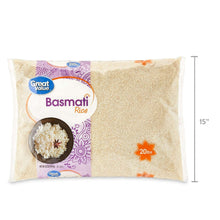 Great Value basmati rice bag, 20 lb, with 15 in size indicator