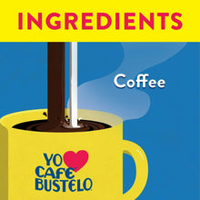 Cafe Bustelo ground coffee brick, ingredients panel with coffee icon