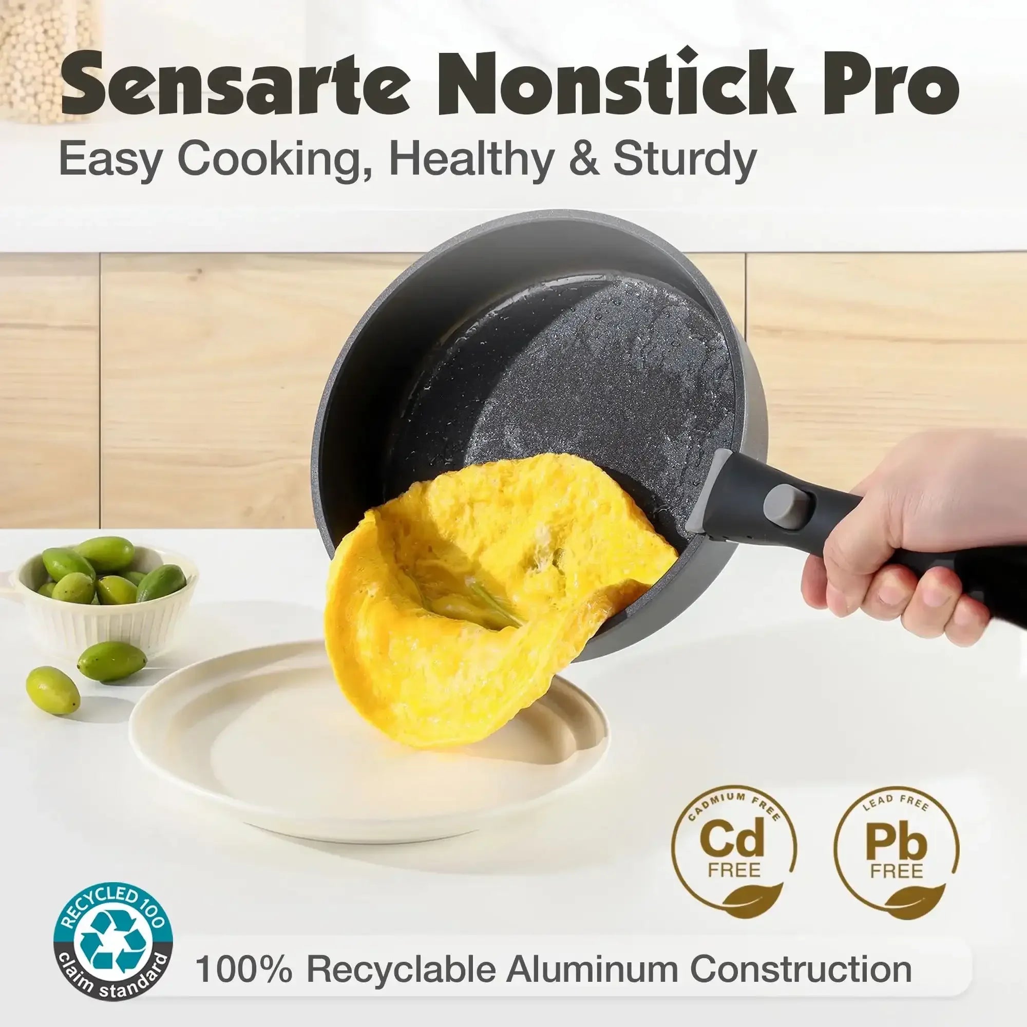 SENSARTE Ceramic Nonstick Pots and Pans Set with Detachable Handle, 18Pcs Induction Kitchen Cookware Sets Stackable, Dishwasher/Oven Safe(Navy Blue) - USA MEGA SHOP