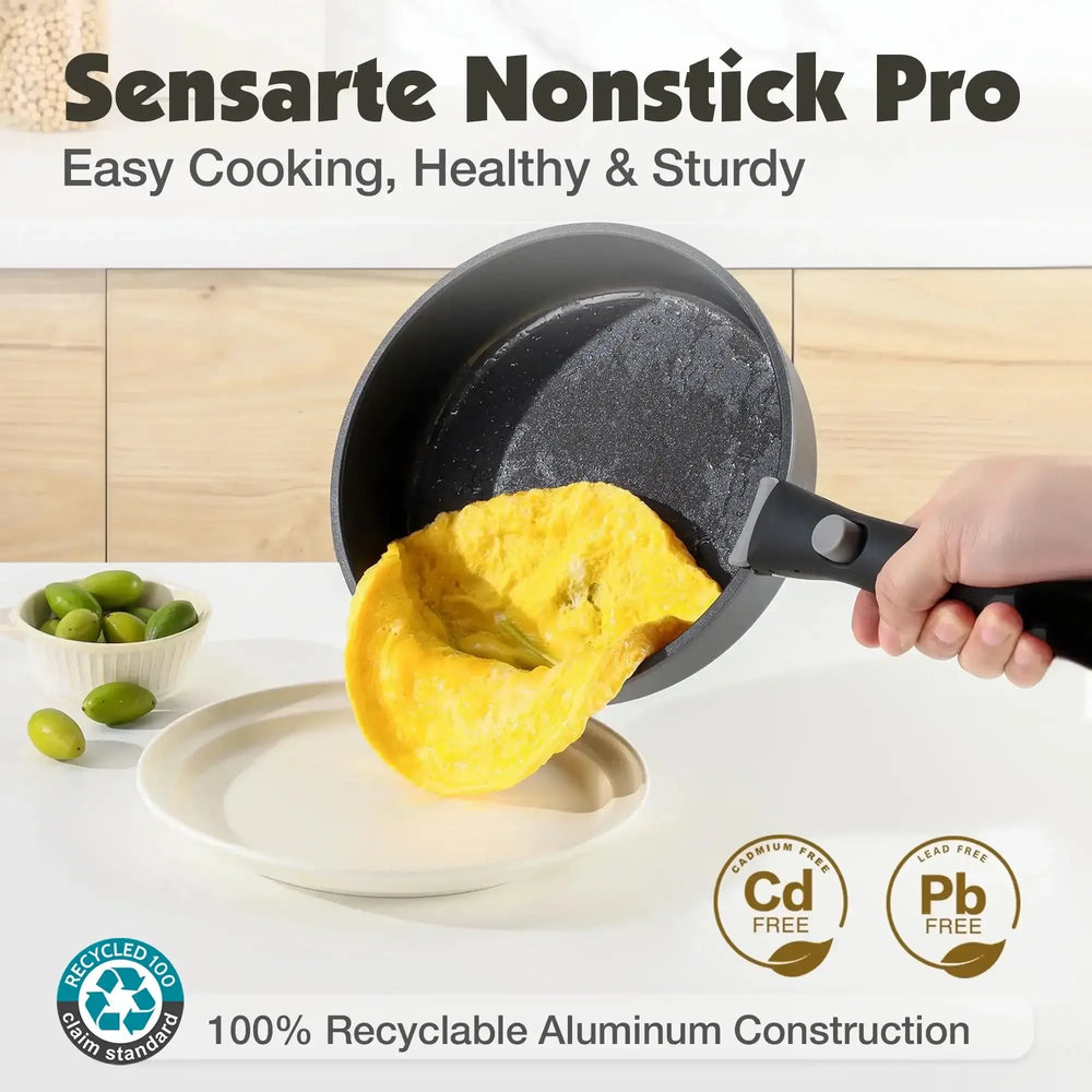 SENSARTE Ceramic Nonstick Pots and Pans Set with Detachable Handle, 18Pcs Induction Kitchen Cookware Sets Stackable, Dishwasher/Oven Safe(Navy Blue) - USA MEGA SHOP