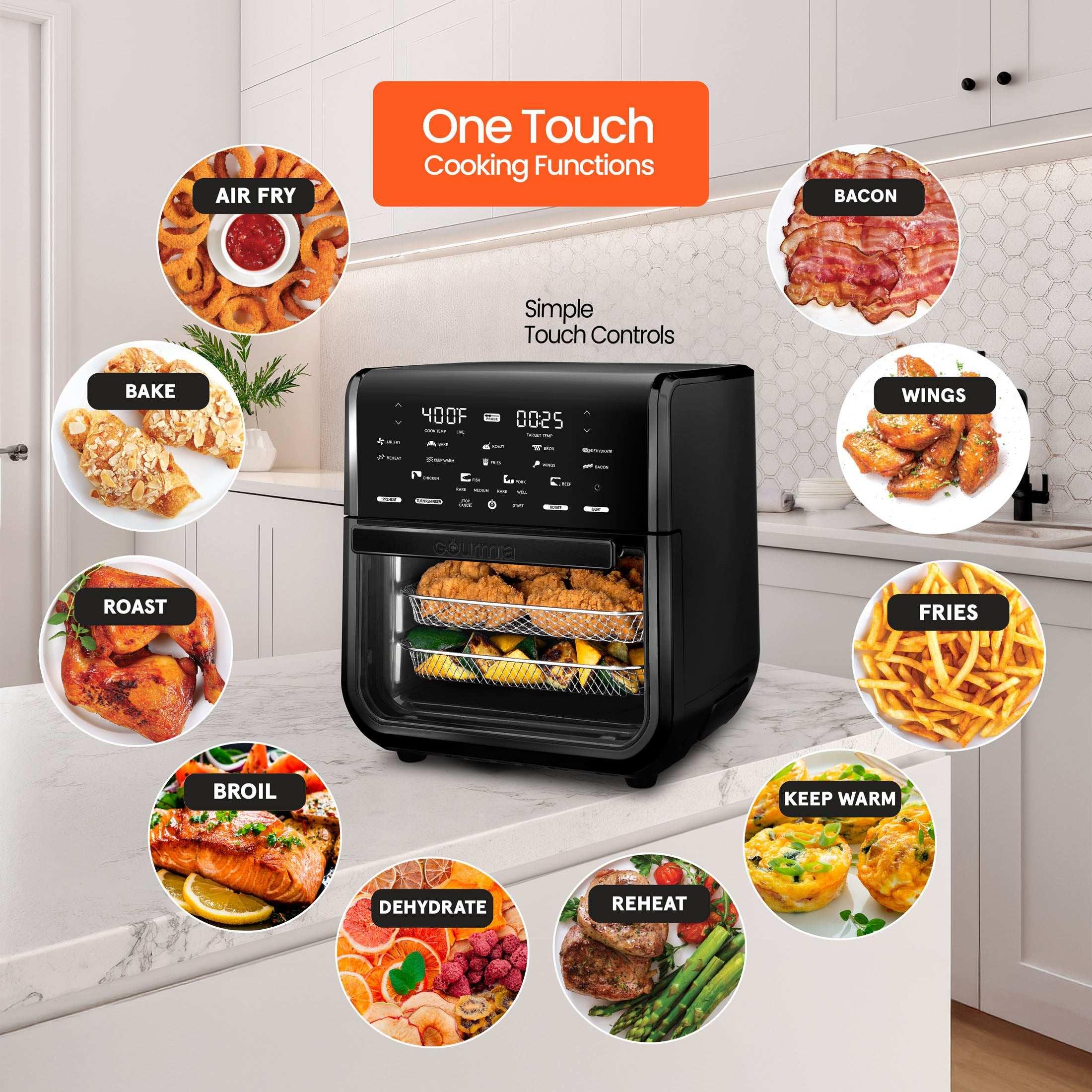 Gourmia All-in-One 14-Quart Air Fryer, Oven, Rotisserie, Dehydrator with Temperature Probe, Stainless Steel - USA MEGA SHOP