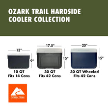 Hard-side cooler size diagram showing 10 qt model with white lid