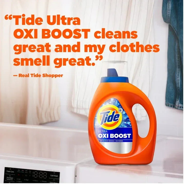 Tide Laundry Detergent Liquid, Ultra Oxi Boost, Advanced Stain Remover, 73 fl oz, 52 Loads - USA MEGA SHOP