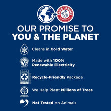 Laundry detergent package promise panel with cold-water and eco icons