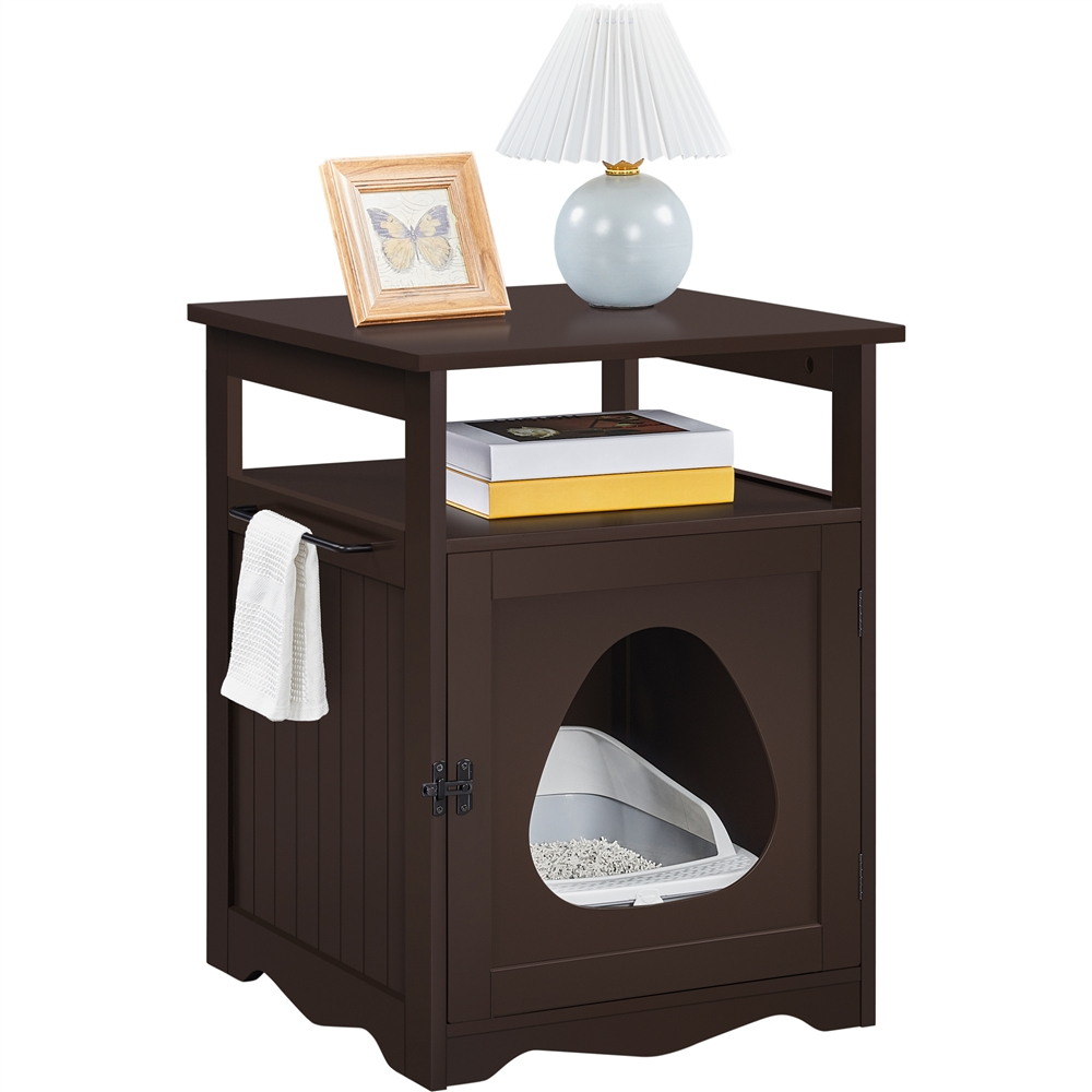 Alden Design Wooden Cat Litter Box End Table Pet Hidden Furniture, Espresso