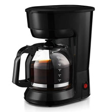 Black 12-cup drip coffee maker with brew basket and glass carafe window