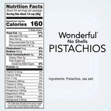 Nutrition Facts label for lightly salted pistachios, calories 160 per serving