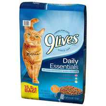 9Lives Daily Essentials dry cat food bag with cat figure and 15.5 lb marking