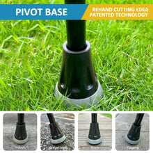 Black walking cane pivot base on grass with textured anti-slip sole