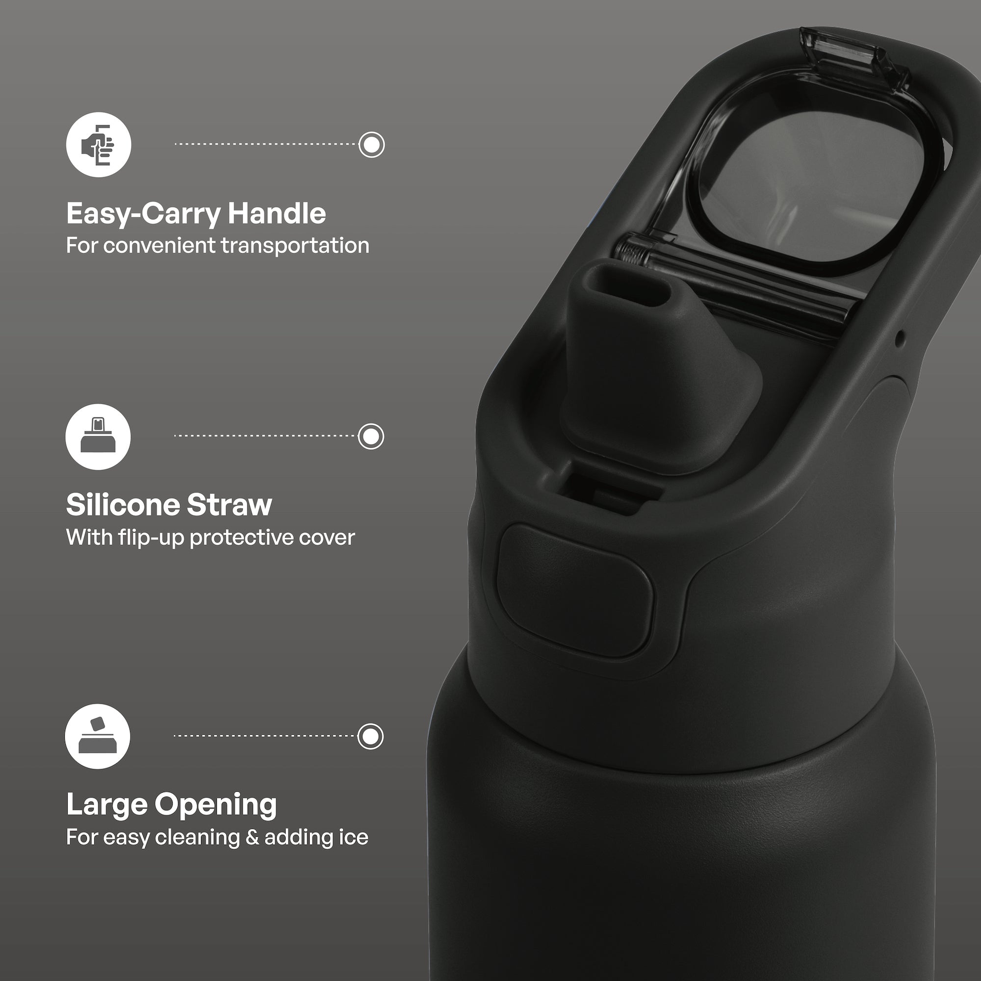 TAL 32oz Stainless Steel Dual Sport Water Bottle with Silicone Straw and Lock Lid, Black