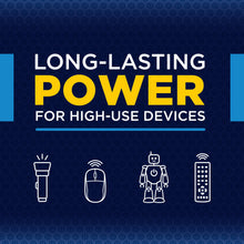 Long-lasting power graphic for AA batteries with device and phone icons