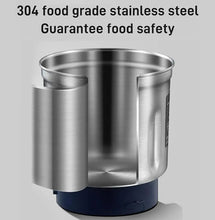Stainless steel grinding chamber base of a blue electric grinder with smooth walls