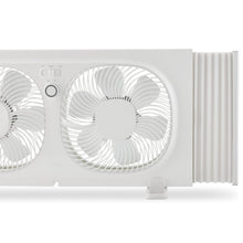 White window fan side view with one circular grill and accordion side louver