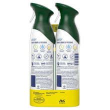 Febreze air mist aerosol back label, two-pack green bottles with spray nozzles