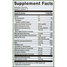 Supplement Facts table for multivitamin gummies with serving and vitamin amounts