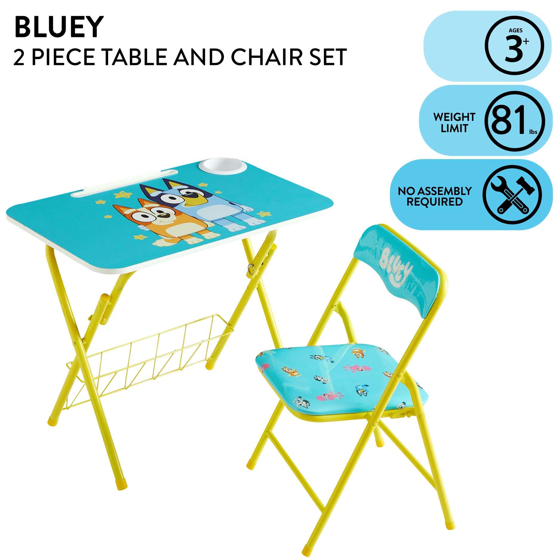 Bluey Kids' 2-piece Activity Desk and Chair Set, Blue/Yellow