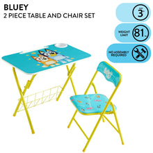 Kids activity table and chair set with turquoise tabletop and cartoon owl graphic