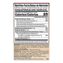 Nutrition facts panel on sweetened coffee creamer container