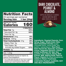 Nutrition Facts label for dark chocolate peanut & almond chewy granola bars