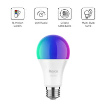 Roku smart color bulb SE, white bulb with multicolor top glow and screw base.