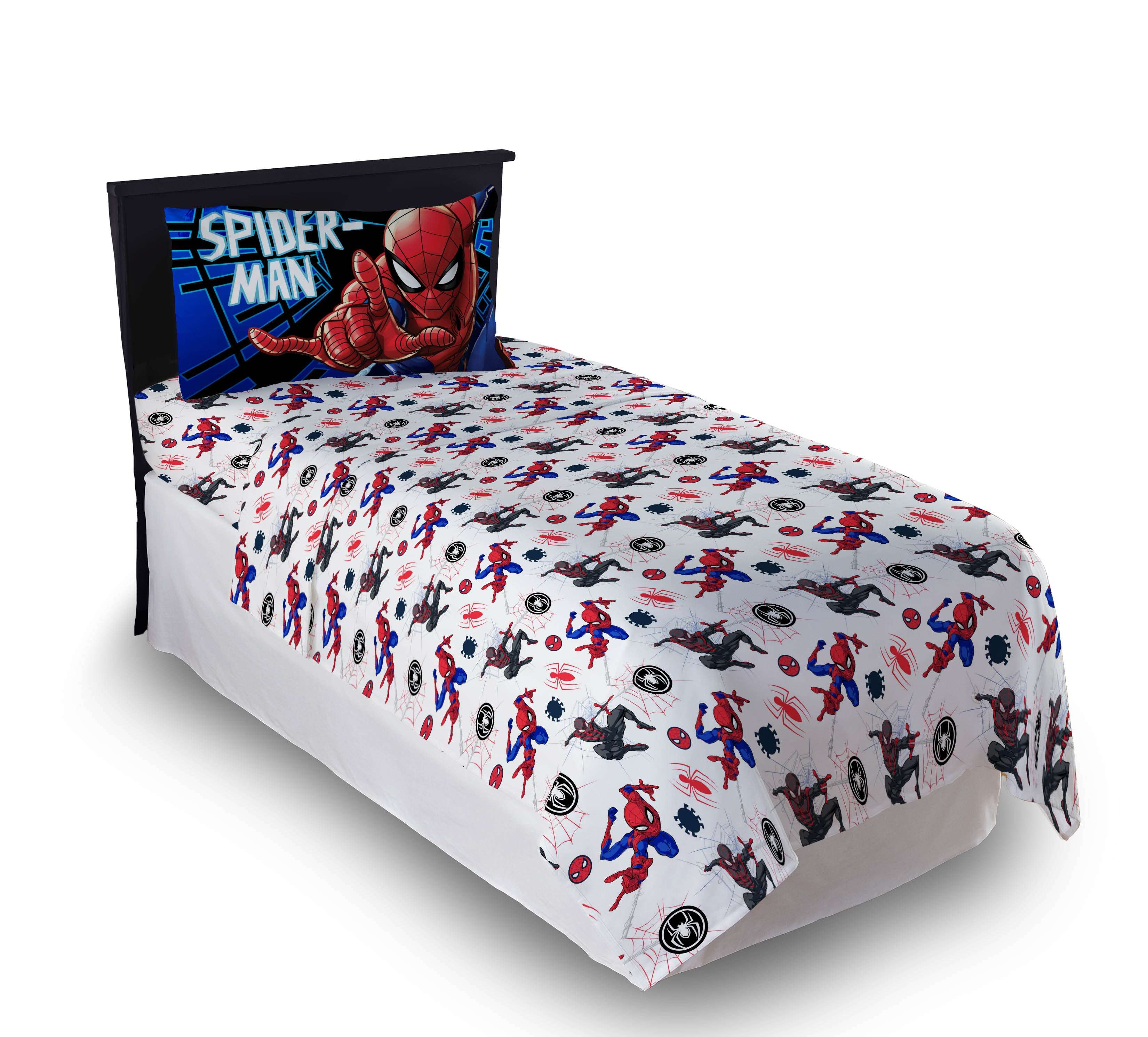 Spider-Man Kids 3-Piece Twin Sheet Set, Microfiber, White, Marvel