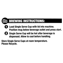 Great Value blueberry coffee pod brewing instructions label for single-serve cups