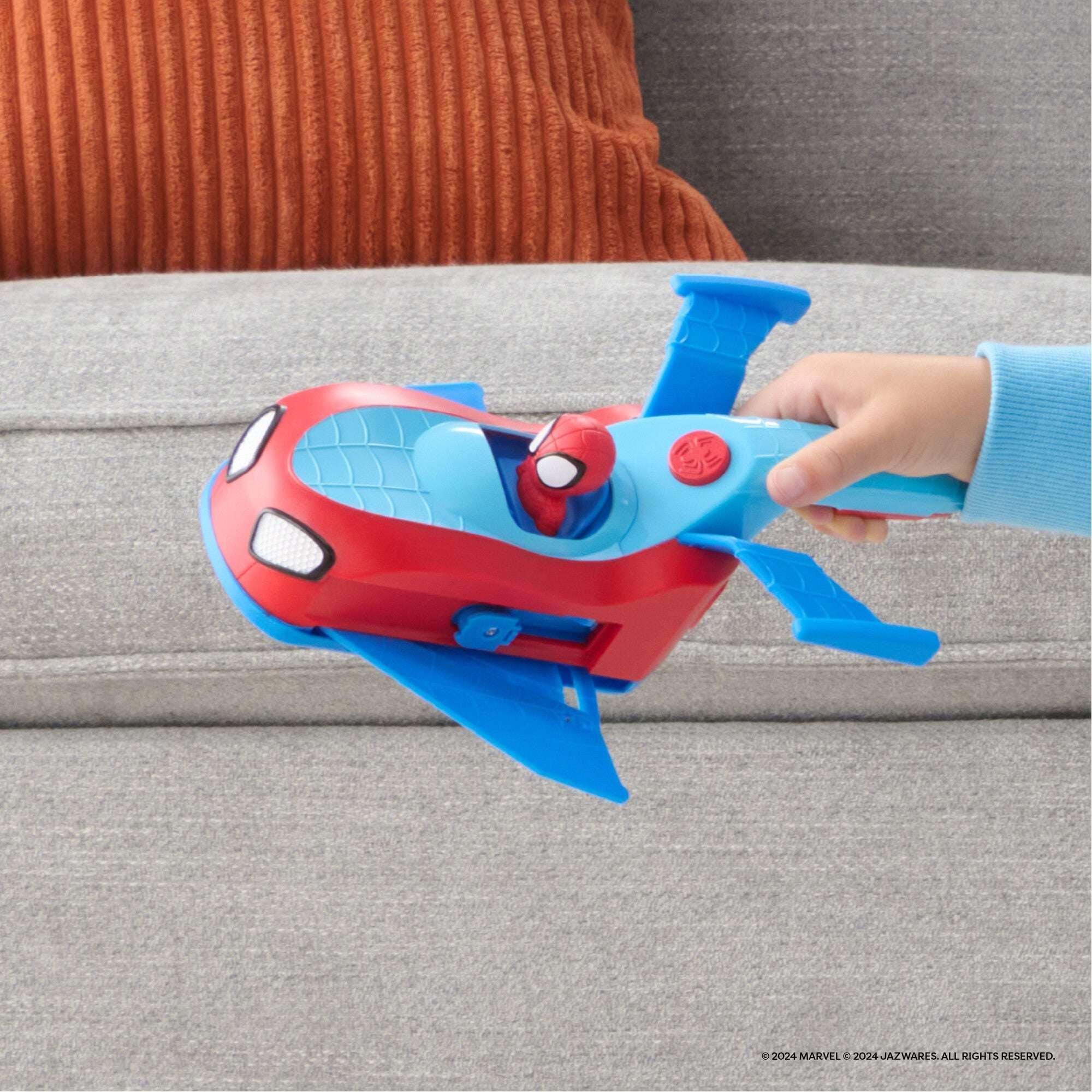 Marvel's Spidey and His Amazing Friends 8.5 inch Team Split Three-in-One Racer Play Vehicle with Web Dart Toddler Toy