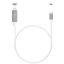 USB-C to HDMI cable with gray plugs and coiled white cord