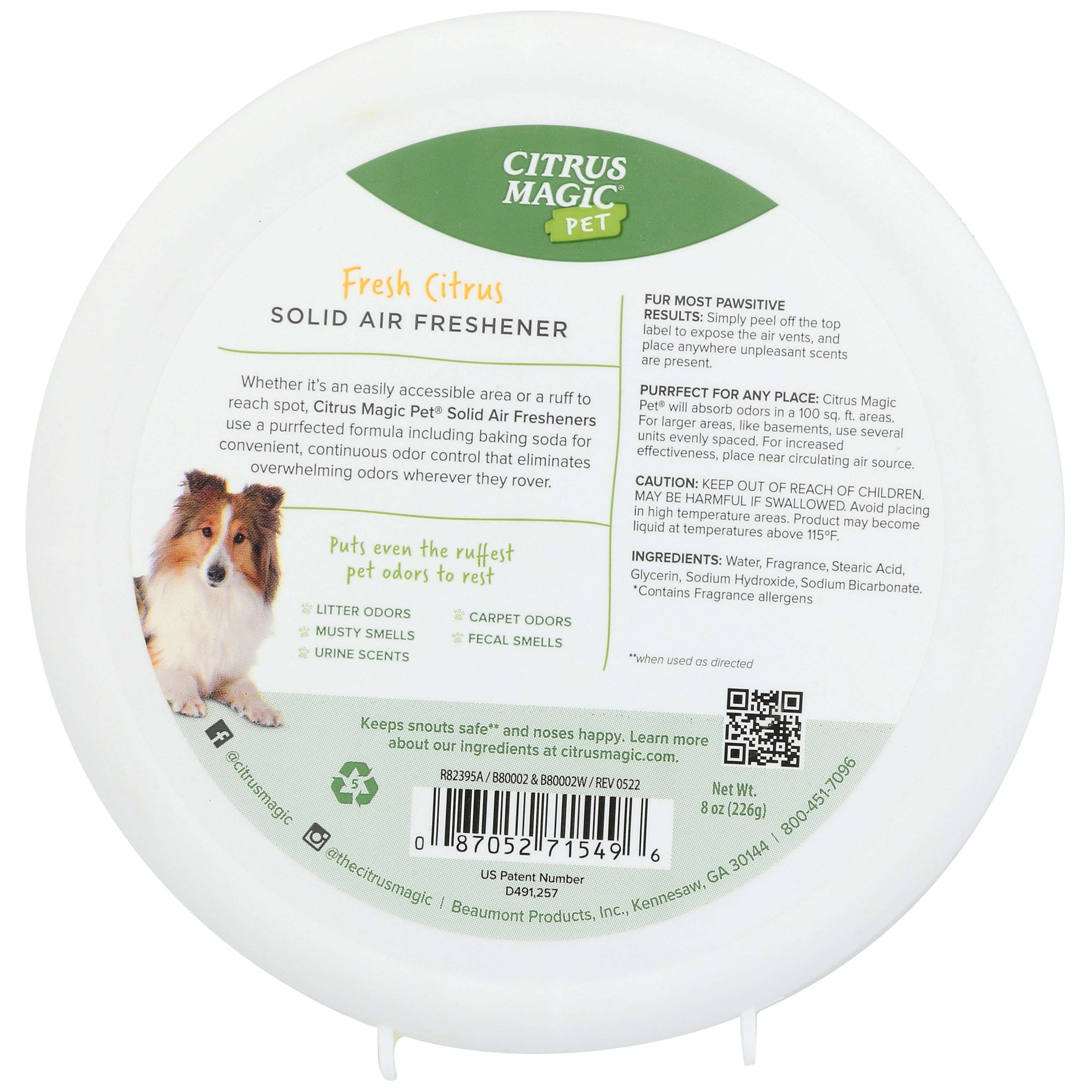 Citrus Magic Pet Deodorizing Solid Air Freshener for Pet Homes, Fresh Citrus - 8 oz