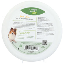 Citrus Magic Pet solid air freshener disc back side with ingredient and usage details