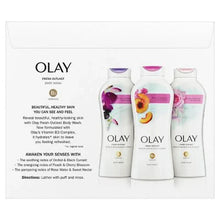 Olay Fresh Outlast body wash set of three white bottles with pink labels