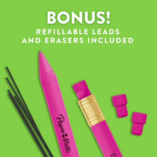 Pink triangular mechanical pencil with included refill leads and eraser pieces