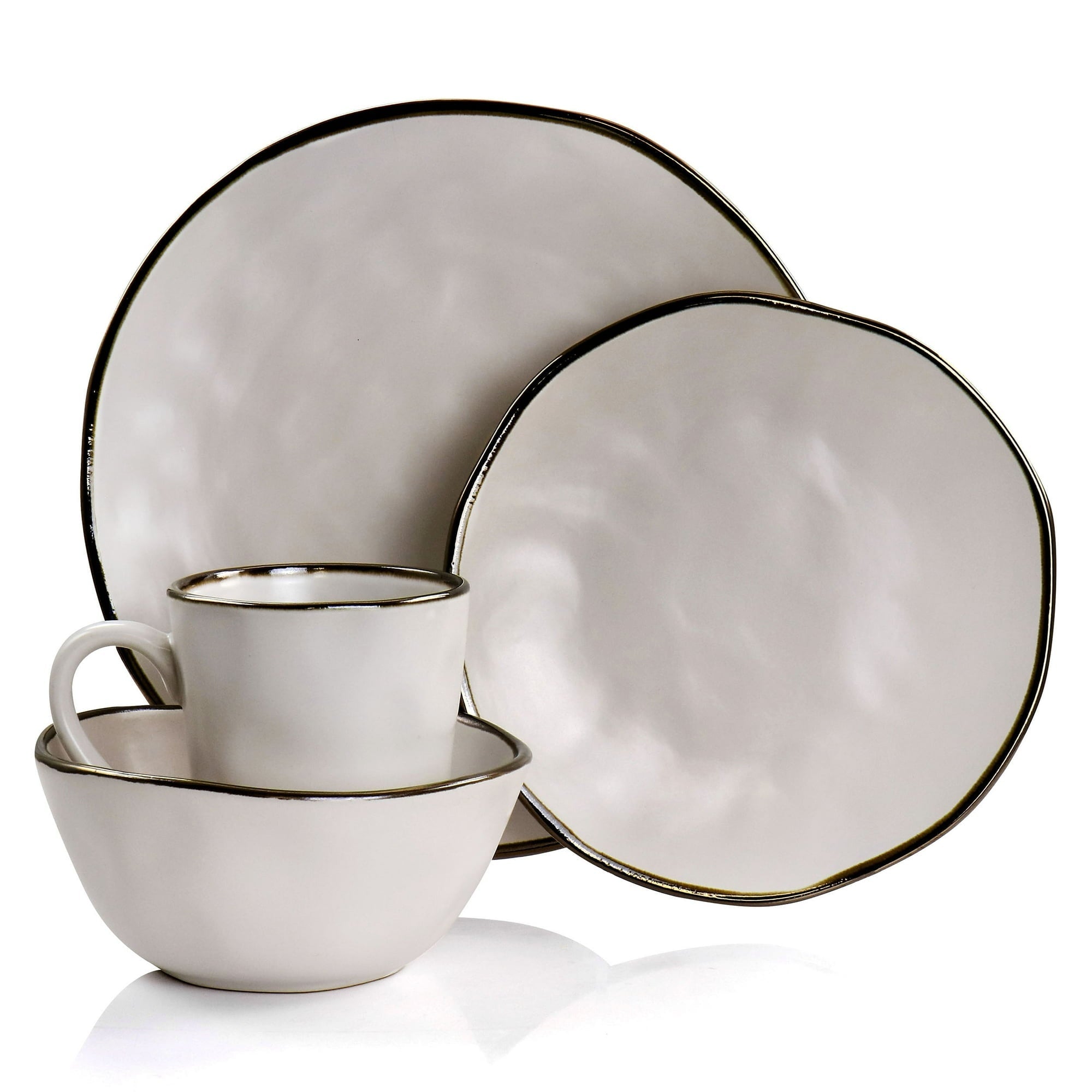 Elama Arthur 6 Piece Stoneware Mug Set in Matt White with Gold Rim