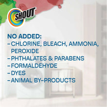 Laundry stain remover no-added ingredients card listing chlorine, bleach, ammonia, dyes