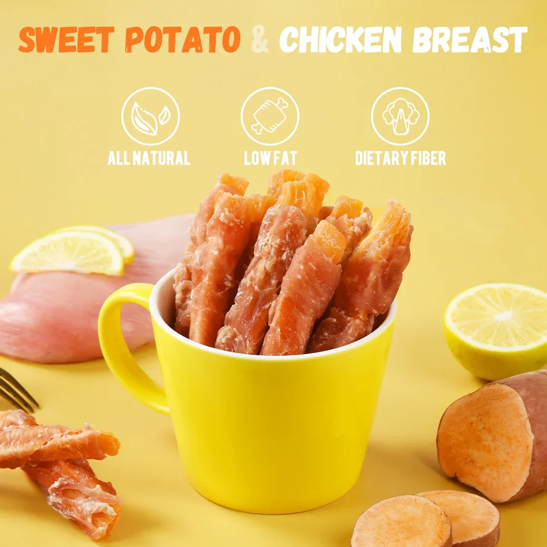 ASMPET Sweet Potato Dog Treats, Natural Chicken Jerky & Sweet Potato Chews for All Dogs, 15pcs