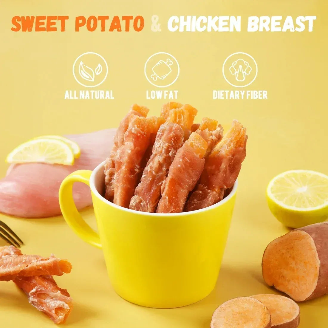 ASMPET Sweet Potato Dog Treats, Natural Chicken Jerky & Sweet Potato Chews for All Dogs, 15pcs