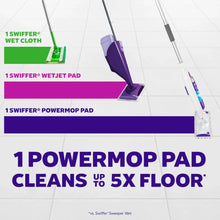Swiffer Power Mop pad on mop head with long handle over tiled floor