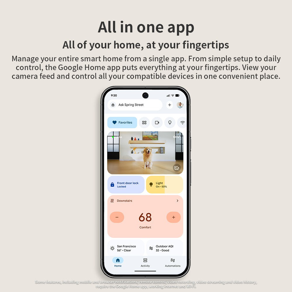 onn Indoor Camera Wired, 1080p HDR Video, with Google Home and Gemini ‚Äì Search Video History, Event Descriptions