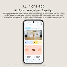 Smartphone displaying indoor camera app interface with live feed and controls